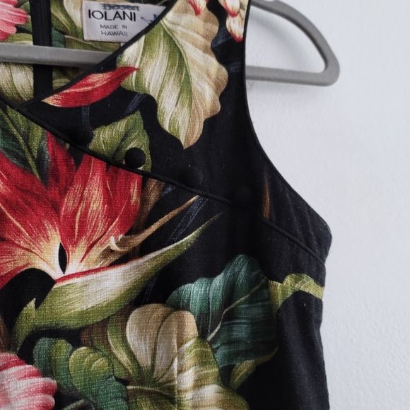 VTG Iolani XS Black Floral Maxi Dress Hawaiian Tropical Sleeveless - Picture 5 of 9